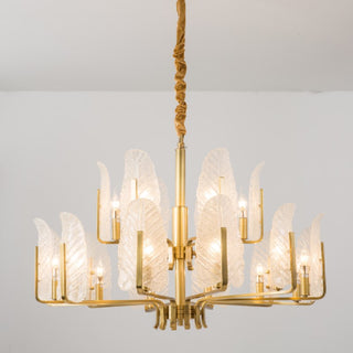 MIRODEMI® Lyss Luxury Gold Brass Chandelier With Leaves of Frosted Glass for Living Room  | For Bedroom | For Kitchen | For Dinning Room Luxury Lighting | Luxury Chandeliers