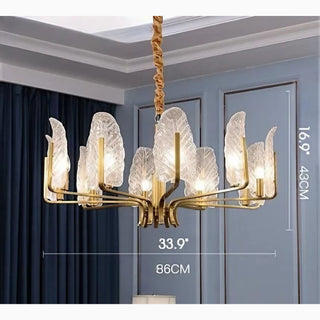 MIRODEMI® Lyss Luxury Gold Brass Chandelier With Leaves of Frosted Glass for Living Room  | For Bedroom | For Kitchen | For Dinning Room Luxury Lighting | Luxury Chandeliers