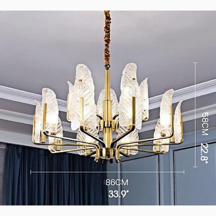 MIRODEMI® Lyss Luxury Brass Chandelier with Leaves of Frosted Glass for Living Room image | luxury lighting | luxury chandeliers