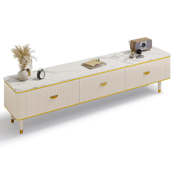 MIRODEMI® Meuse | Marble Top Luxurious White TV Stand with Gold Legs