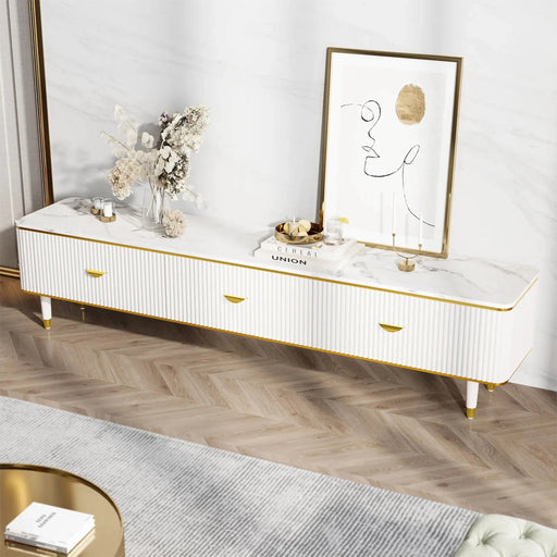 MIRODEMI® Meuse | Marble Top Luxurious White TV Stand