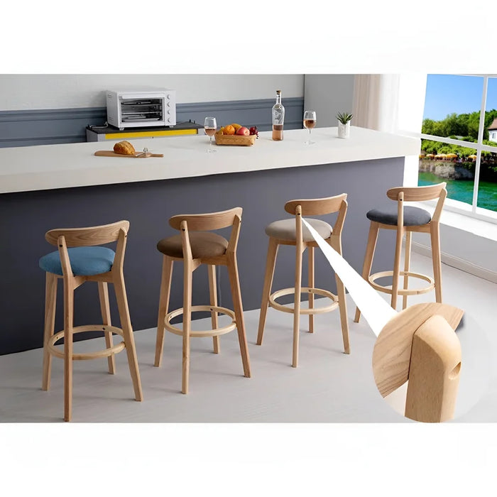 MIRODEMI® Minimalistic Nordic-Styled Bar Stool with Backrest Made of Solid Wood Details