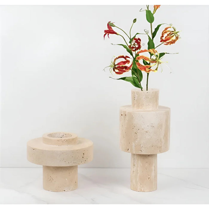 MIRODEMI® Modern Creative Travertine Marble Vase For Living Room, Dining Room, Bedroom, Kitchen Island, Lobby, Home