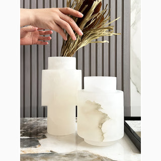 MIRODEMI® Modern Scandinavian Natural Marble White Vase For Bedroom, Kitchen Island, Bar, Lobby, Home