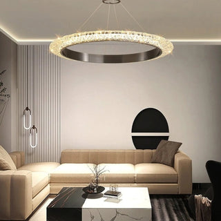 MIRODEMI® Münchenstein | Black Crystal Ring Chandelier for Living Room