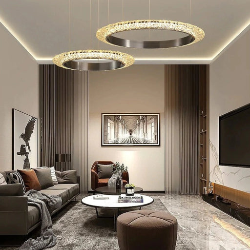 MIRODEMI® Münchenstein | Gold/Black Crystal Ring Chandelier for Living Room