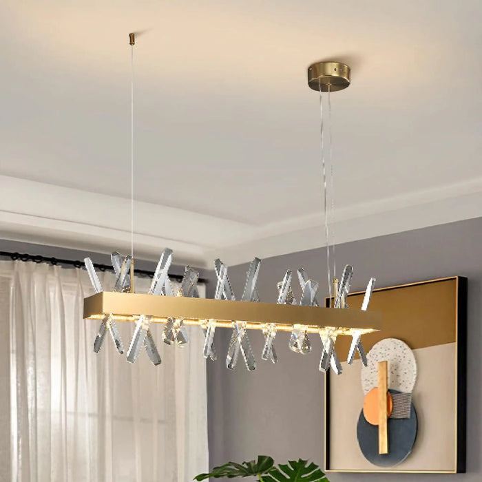 MIRODEMI® Ninove | Gold Rectangle Perfect Crystal Chandelier for Dining Room, Living Room