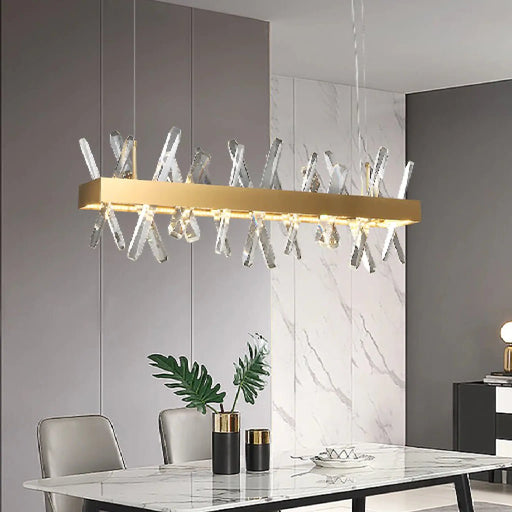 MIRODEMI® Ninove | Gold Rectangle Crystal Chandelier for Home