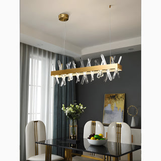 MIRODEMI® Ninove | Gold Rectangle Crystal Chandelier for Dining Room, Living Room