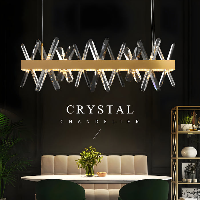 MIRODEMI® Ninove | Gold Rectangle Crystal Chandelier for Dining Room, Living Room