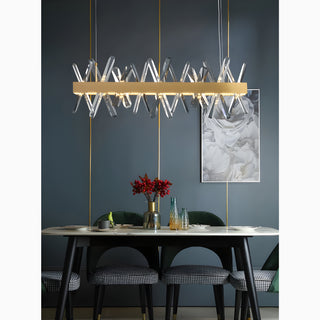 MIRODEMI® Ninove | Gold Rectangle Crystal Chandelier for Dining Room, Living Room