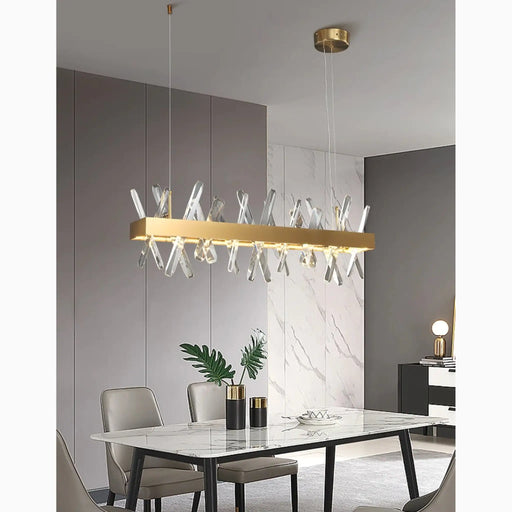 MIRODEMI® Ninove | Gold Rectangle Crystal Chandelier for Dining Room, Living Room