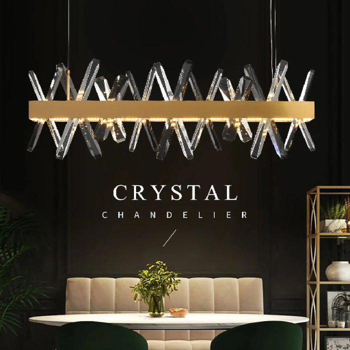MIRODEMI® Ninove | Gold Rectangle Luxurious Crystal Chandelier for Dining Room, Living Room