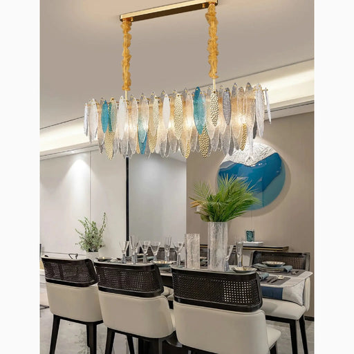 MIRODEMI® Oostende | Smoky Gray, Blue and Gold Frosted Glass Rectangle Crystal Chandelier