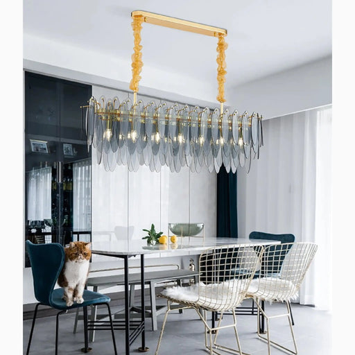 MIRODEMI® Oostende | Smoky Gray, Blue and Gold Frosted Glass Rectangle Crystal Chandelier for Home
