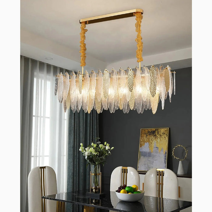 MIRODEMI® Oostende | Smoky Gray, Blue and Gold Frosted Glass Rectangle Crystal Chandelier for Dining Room