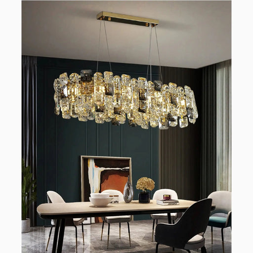 MIRODEMI® Oudenaarde | Gold Oval Luxury Crystal Hanging Chandelier for Dining Room