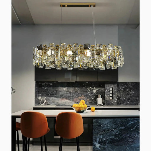 MIRODEMI® Oudenaarde | Gold Oval Luxury Classy Crystal Hanging Chandelier for Dining Room