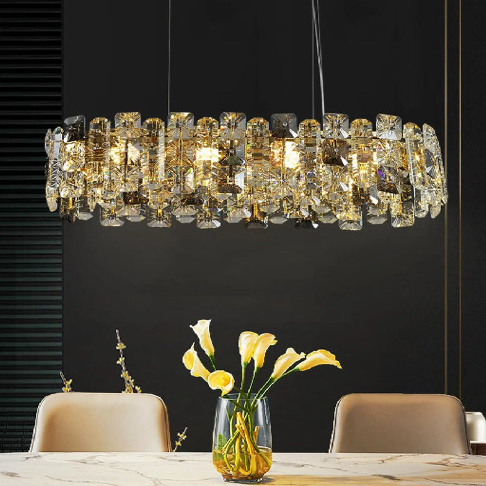 MIRODEMI® Oudenaarde | Gold Oval Luxury Crystal Hanging Chandelier for Kitchen Island