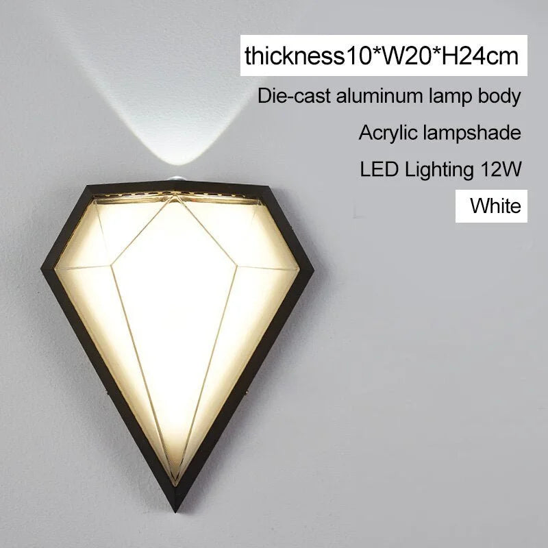 Black diamond-shape colorful wall lamp in aluminum, IP65 waterproof for garden and courtyard