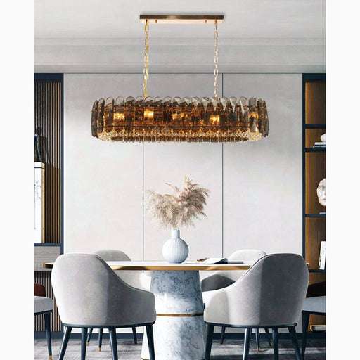 MIRODEMI® Pietra Ligure | Rectangular Golden Crystal Chandelier for Home
