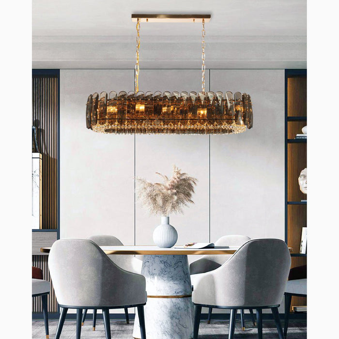 MIRODEMI® Pietra Ligure | Rectangular Golden Crystal Chandelier for Living Room