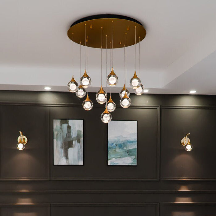 MIRODEMI® Pigna | Beautiful Modern Crystal LED Chandelier with Hanging Balls for Hallway