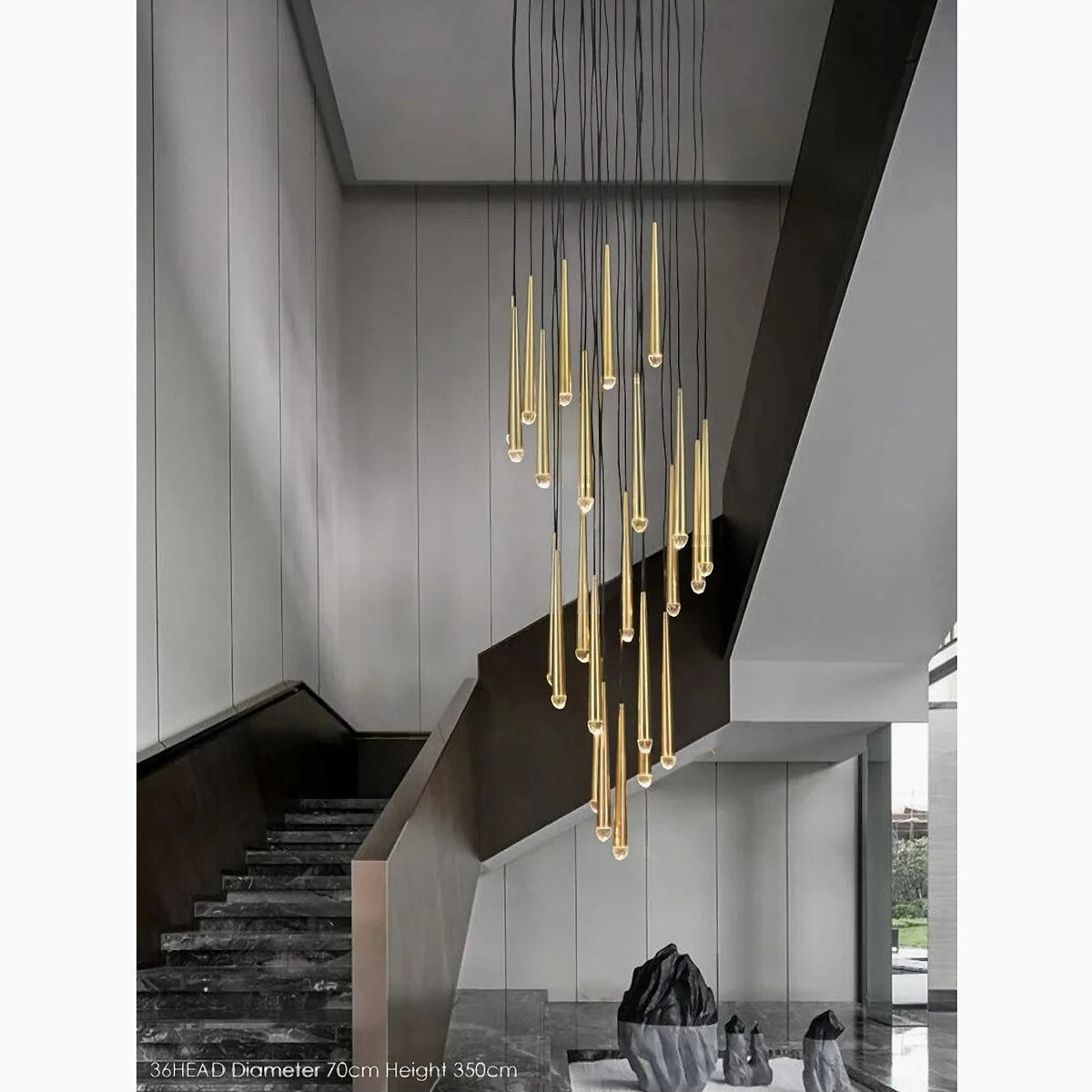 Modern Gold Water Drop Chandelier for Staircase, Stairwell — Mirodemi