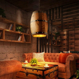 Wine Barrel Shaped Wooden Pendant Lamp from Mirodemi for Home Interior