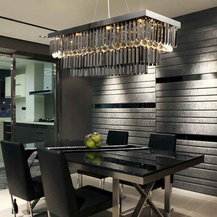 MIRODEMI  Saliceto | Black Rectangle Smoky Gray Crystal Chandelier for Kitchen