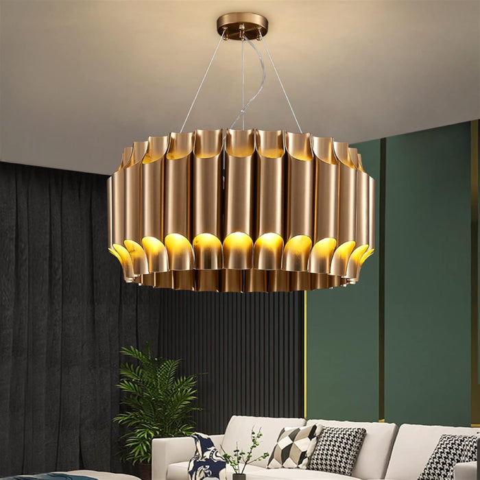 MIRODEMI® Sartene | Drum Brushed Gold Stainless Steel Chandelier