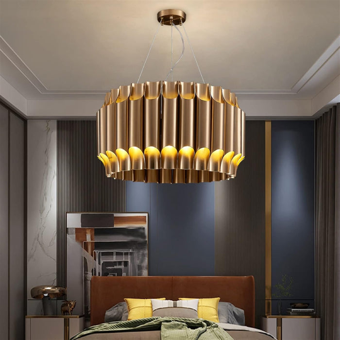 MIRODEMI® Sartene | Drum Brushed Gold Stainless Steel Chandelier