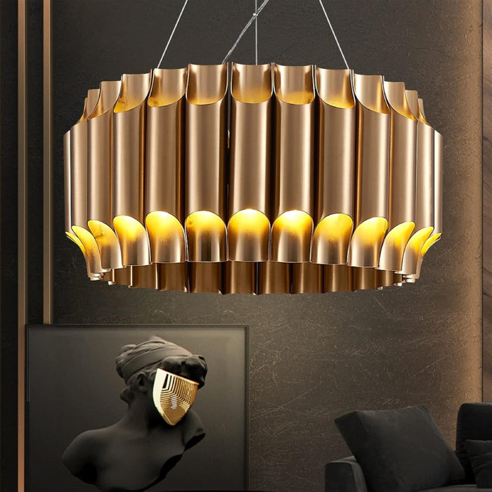 MIRODEMI® Sartene | Drum Brushed Gold Stainless Steel Chandelier