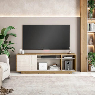 MIRODEMI® Sava | Designer Oak TV Stand with Open Shelves