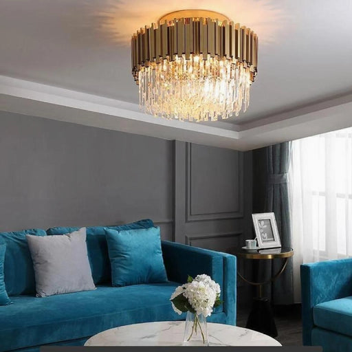MIRODEMI® Savona | Elegant Round Gold Crystal Ceiling Chandelier