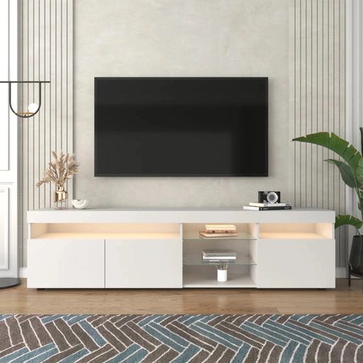 MIRODEMI® Shannon | Black/White Minimalistic TV Stand with Glass Shelves