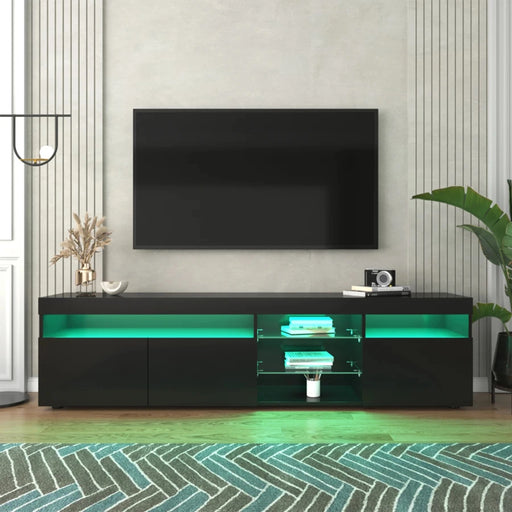 MIRODEMI® Shannon | Classic Black/White Minimalistic TV Stand with Glass Shelves