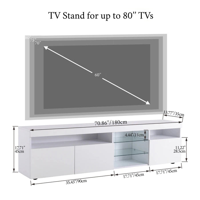 MIRODEMI® Shannon | Black/White Minimalistic Designer TV Stand with Glass Shelves 