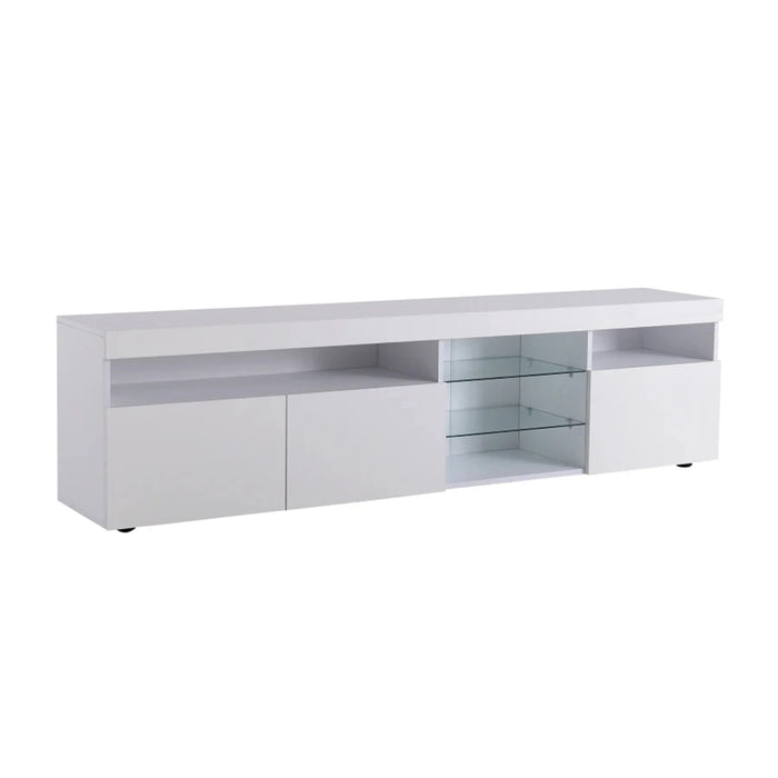 MIRODEMI® Shannon | Black/White Modern TV Stand with Glass Shelves