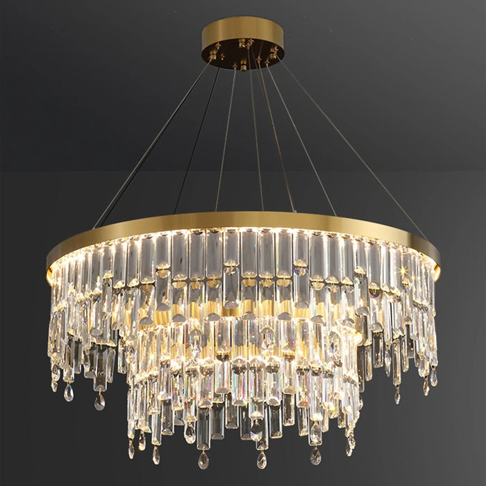 MIRODEMI®  Sospel | Aristocratic Gold Several Layers Ring Large Shimmering Crystal Chandelier