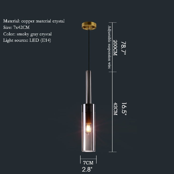 MIRODEMI Spotorno Modern Copper Crystal Pendant Lights Size Details