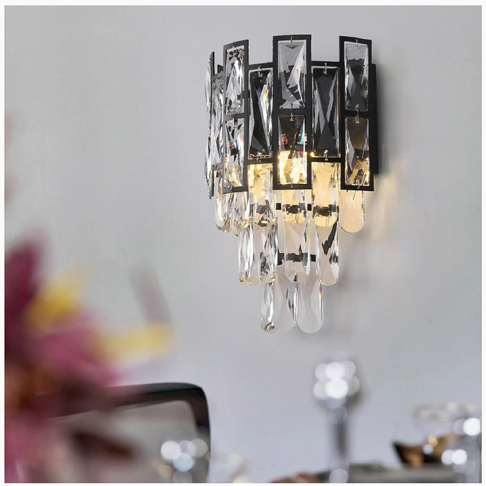 MIRODEMI® Touët-de-l'Escarène | Elegant Wall Sconce With Black Crystals