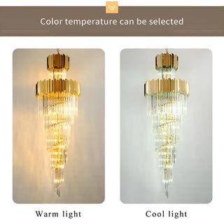 MIRODEMI Trinité | Exclusive Long Gold Modern Crystal Chandelier for Warm/Cool Light