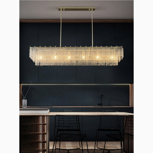 MIRODEMI Turnhout Chrome/Gold Rectangle Crystal Hanging Chandelier For Kitchen Island