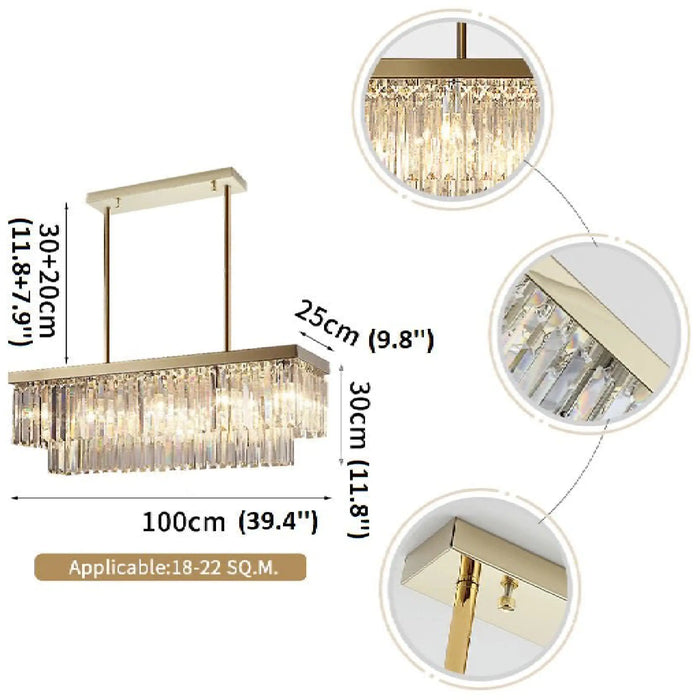 MIRODEMI® Urbe | Golden and Chrome Crystal Rectangle Chandelier for Dining Room