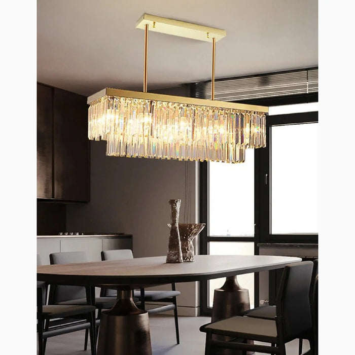 MIRODEMI® Urbe | Gold and Chrome Elite Crystal Rectangle Chandelier for Dining Room