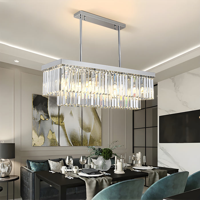 MIRODEMI Urbe | Gold and Chrome Classy Crystal Rectangle Chandelier for Dining Room