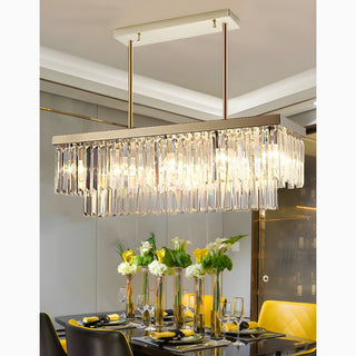 MIRODEMI Urbe | Gold and Chrome Luxury Crystal Rectangle Chandelier for Dining Room