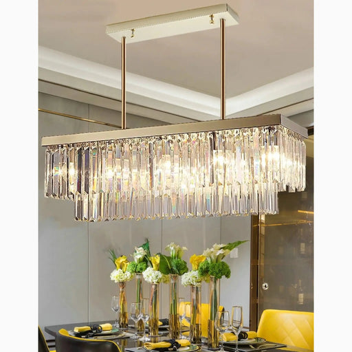 MIRODEMI® Urbe | Gold and Chrome Luxury Crystal Rectangle Chandelier for Dining Room