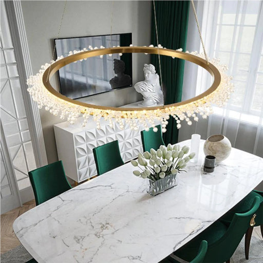 MIRODEMI Modern LED Circle Gold Crystal Hanging Light Fixture for Dining Room